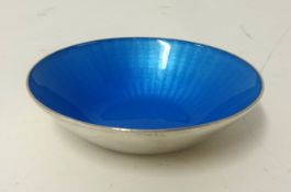 A miniature David Anderson, Sterling silver and blue enamelled dish.