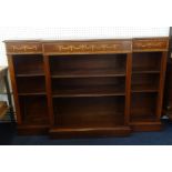 A mahogany and inlaid break front dwarf bookcase, approx 155cm long.