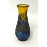 A reproduction Galle blue glass vase, height 21.5cm.