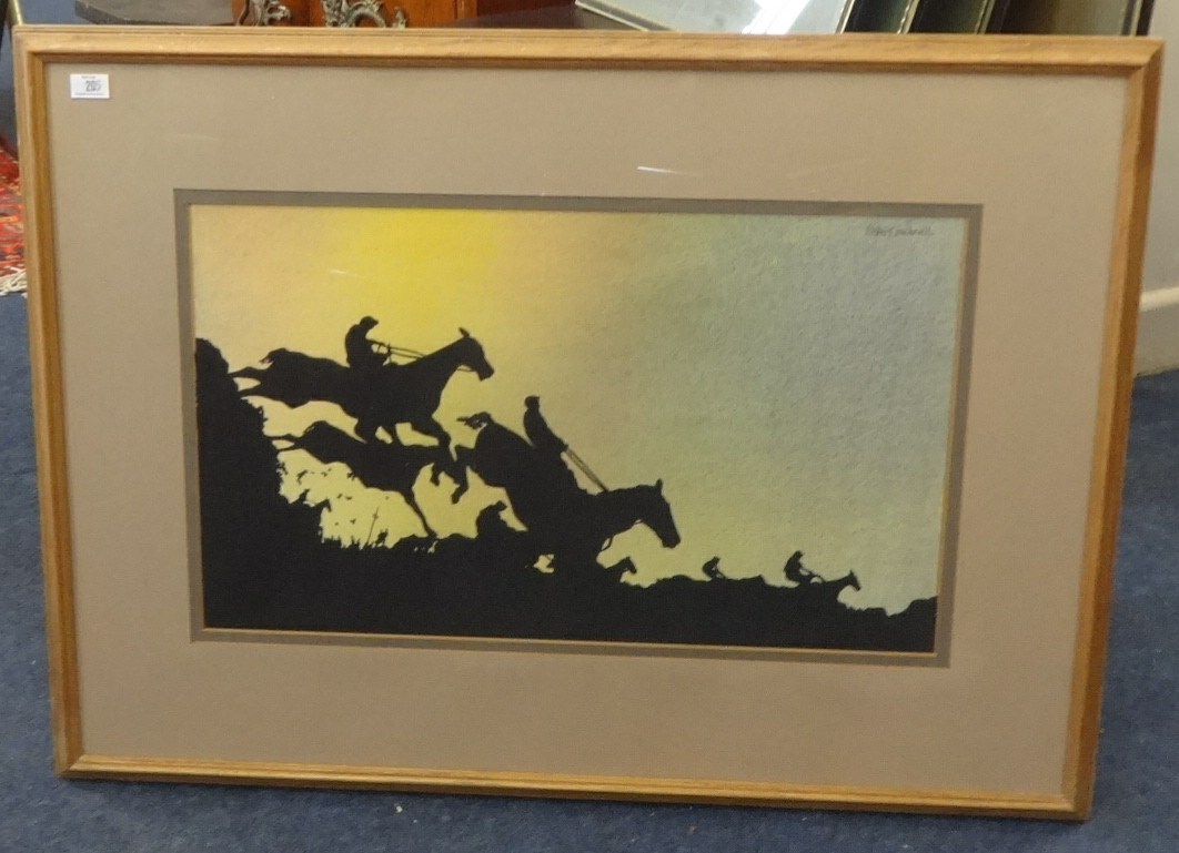 Peter Cracknell, horse racing silhouette scene and unsigned watercolour, Steeple Chase (2), the - Image 2 of 2