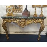 Reproduction ornate hall table with marble top and carved and gilt base of French design, width