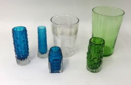 20th century fish decorated glass vase signed to base and five other coloured glass vases