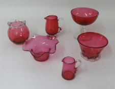 Collection of cranberry glass, tallest 13cm