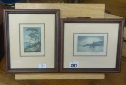 Claude Rowbotham signed miniature etching 'Falmouth Bay' and two others (3)