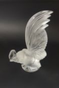 A Lalique frosted and clear glass Coq Nain mascot, inscribed Lalique France to base, label '
