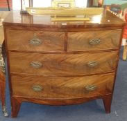 Late Georgian small mahogany bow fronted chest fitted with four drawers, width 90cm.