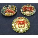 Three Palissy type plates with lobsters, diameter 23cm