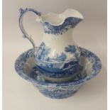 Modern Italian Spode blue and white jug and basin