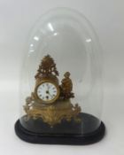 Victorian French gilt clock with glass dome