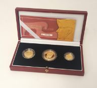 A 2003 Britannia Gold Proof set three coins £50 to £10 cased with certificate No 0210 approx 28.94g