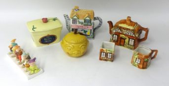 Collection of china ware including seven dwarfs toast rack, Beauty and the Beast butter dish etc