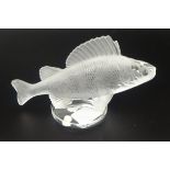 A modern Lalique sculpture of a Perch fish, width 10cm.
