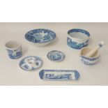 Modern Italian Spode blue and white including bowl, jars, egg holder, mortar and pestle (7)