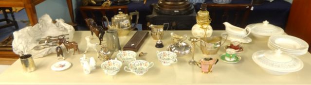 Various items including Carlton Ware Deco box and cover, silver plated tea set, part Doulton '