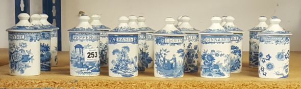 Collection of blue and white Spode Blue Room Collection spice jars (18)