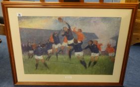 Three large sporting prints including Louis Malespina - Winning Post, Lawrence Toynbee - Line Out,
