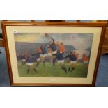 Three large sporting prints including Louis Malespina - Winning Post, Lawrence Toynbee - Line Out,
