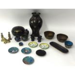 Various cloisonné jars, other oriental items including lacquered box