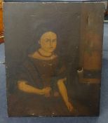 19th century naïve portrait of a girl oil on canvas, 60cm x 30cm.
