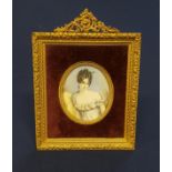 Berger a miniature portrait of a lady in ornate gilt frame, 14cm x 12cm