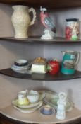 Various china ware including Beswick parrot, Honiton ware, Staffordshire toby jug, also a small