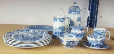 Modern Italian Spode blue and white and other plates, coffee pot etc (13)