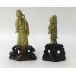 Pair Chinese soapstone figure carvings