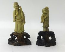 Pair Chinese soapstone figure carvings