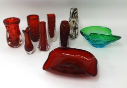 Various coloured art glass including Whitefriars (9)