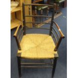 Victorian bar back elbow chair with rush seat