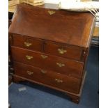 A Georgian country oak bureau, width 86cm