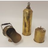 Great War trench art including hot water bottle, a heavy tobacco jar marked '2nd OX and Bucks' etc