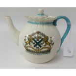A porcelain 'bag ware' teapot with Plymouth crest.