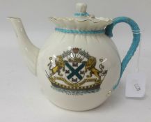 A porcelain 'bag ware' teapot with Plymouth crest.