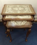 A French design nest of three tables with parquetry inlaid, gilt and ormolu mounts also a walnut
