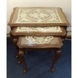 A French design nest of three tables with parquetry inlaid, gilt and ormolu mounts also a walnut