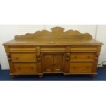 A 19th century continental pine low dresser, width 195cm.