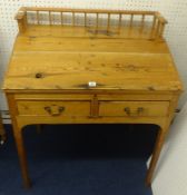 19th century pitch pine school desk, width 83cm.