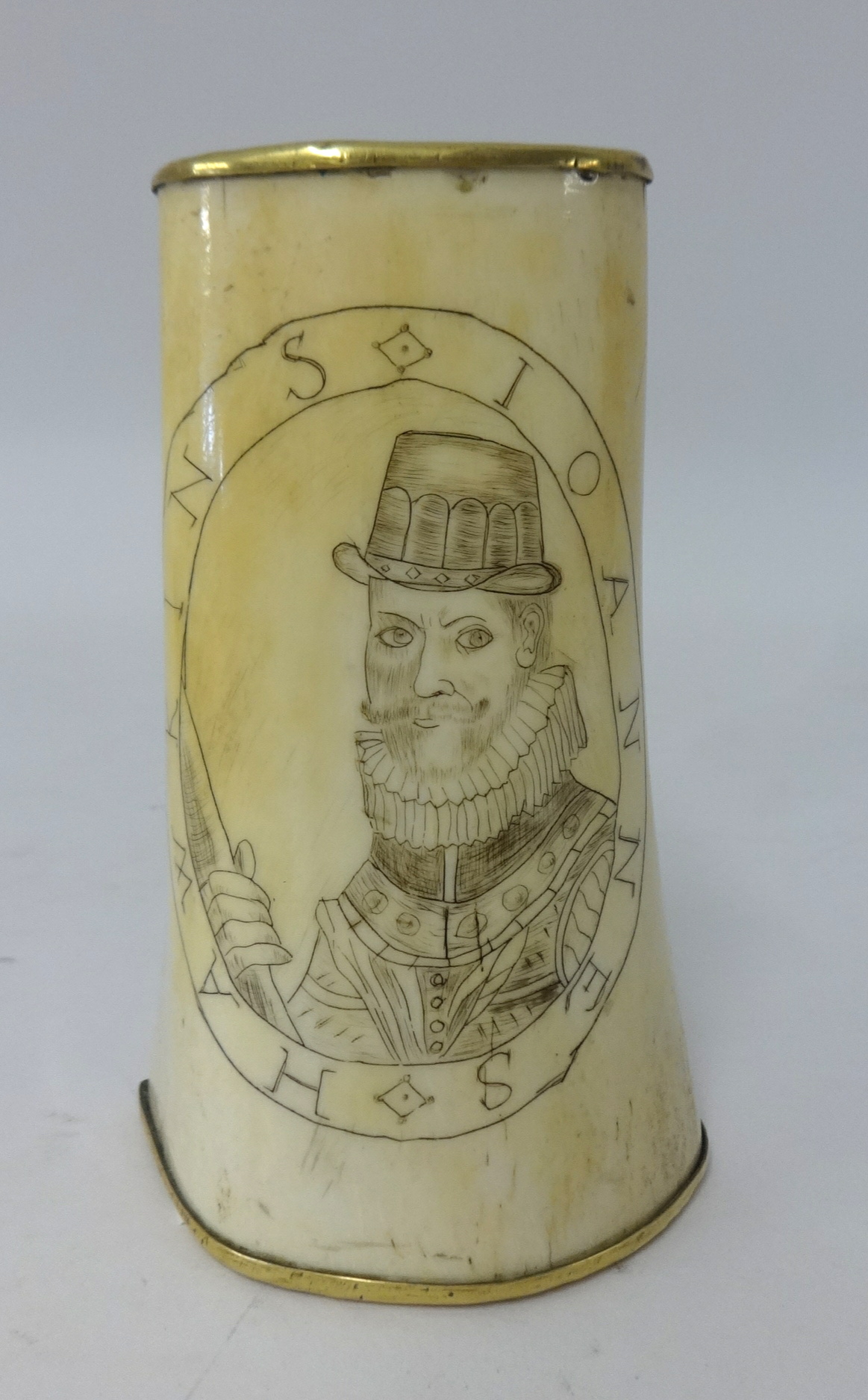 19th century scrimshaw bone carving possibly French prisoner of war decorated with marine scene with