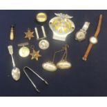 Various items, AA Badge, watches, silver spoons, medals etc.