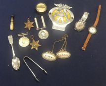 Various items, AA Badge, watches, silver spoons, medals etc.