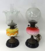 two Victorian oil lamps