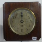 An art deco walnut cased school clock, height 30cm