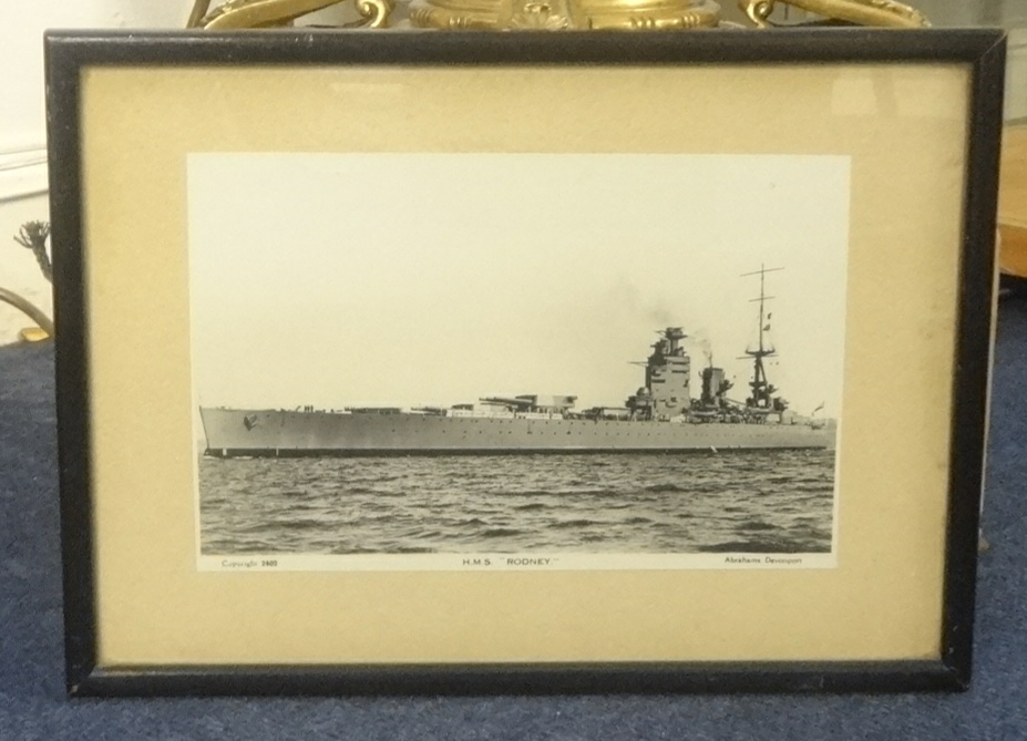 Three Naval photographic prints, 'HMS Hood, HMS Rodney & Queen Elizabeth', 12cm x 20cm,. - Image 3 of 3