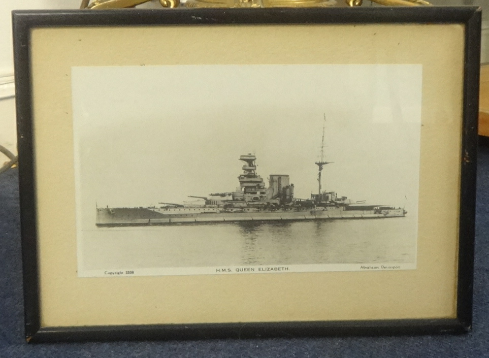 Three Naval photographic prints, 'HMS Hood, HMS Rodney & Queen Elizabeth', 12cm x 20cm,. - Image 2 of 3