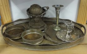 Various silver plated wares including chamber stick