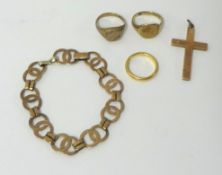 A collection of various gold jewellery (gross 9ct weight approx 24gms, also a 22ct gold wedding band