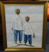 A modern signed seascape together with another 'Two Children on a Beach' (2).