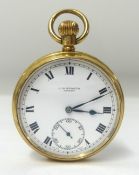 J.W. Benson, a 9ct gold open face and keyless pocket watch, also a gilt and glass pocket watch