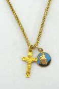 A 22ct gold necklace, a cross and a pendant, stamped 916, approx 13gms.